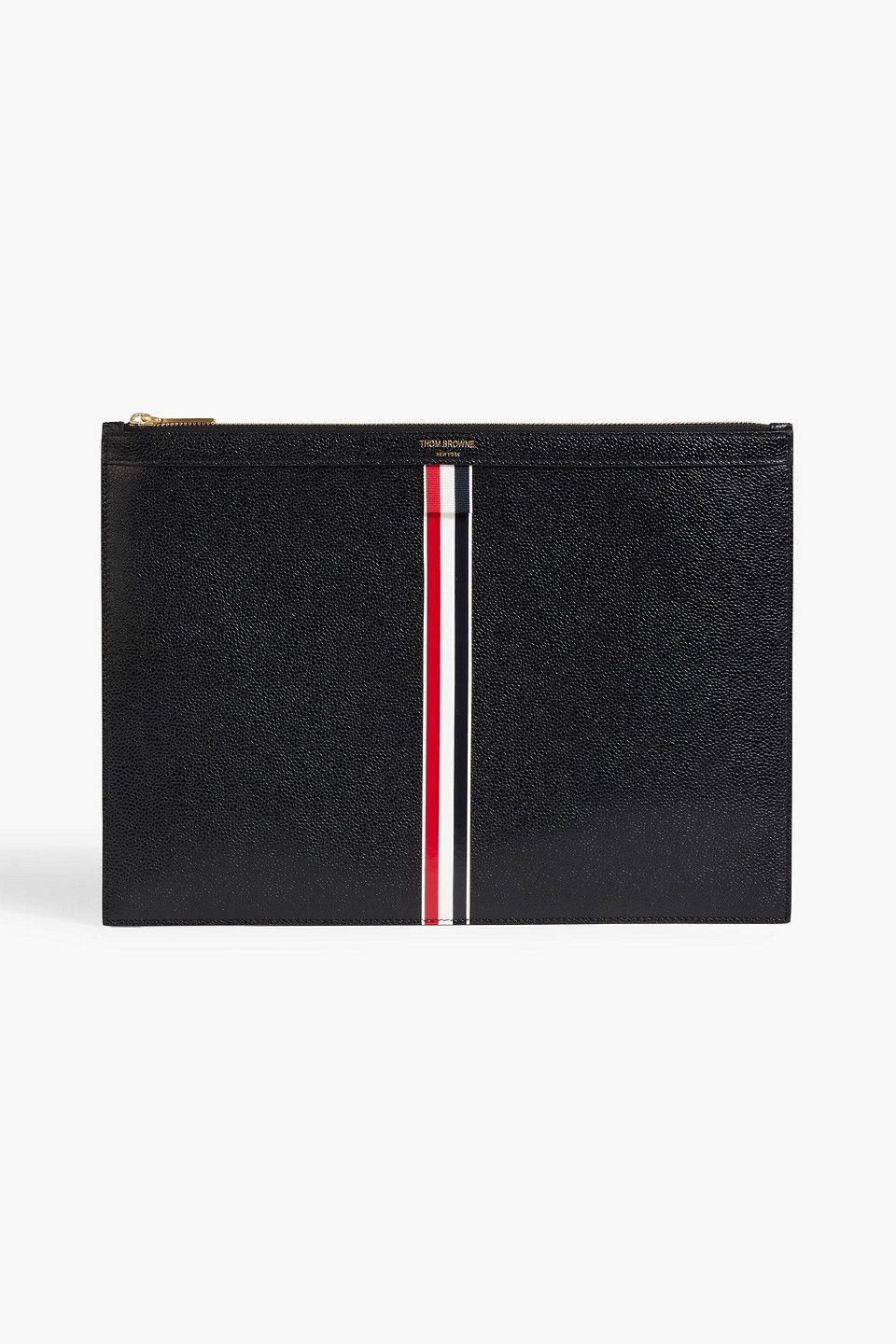 Striped pebbled-leather pouch