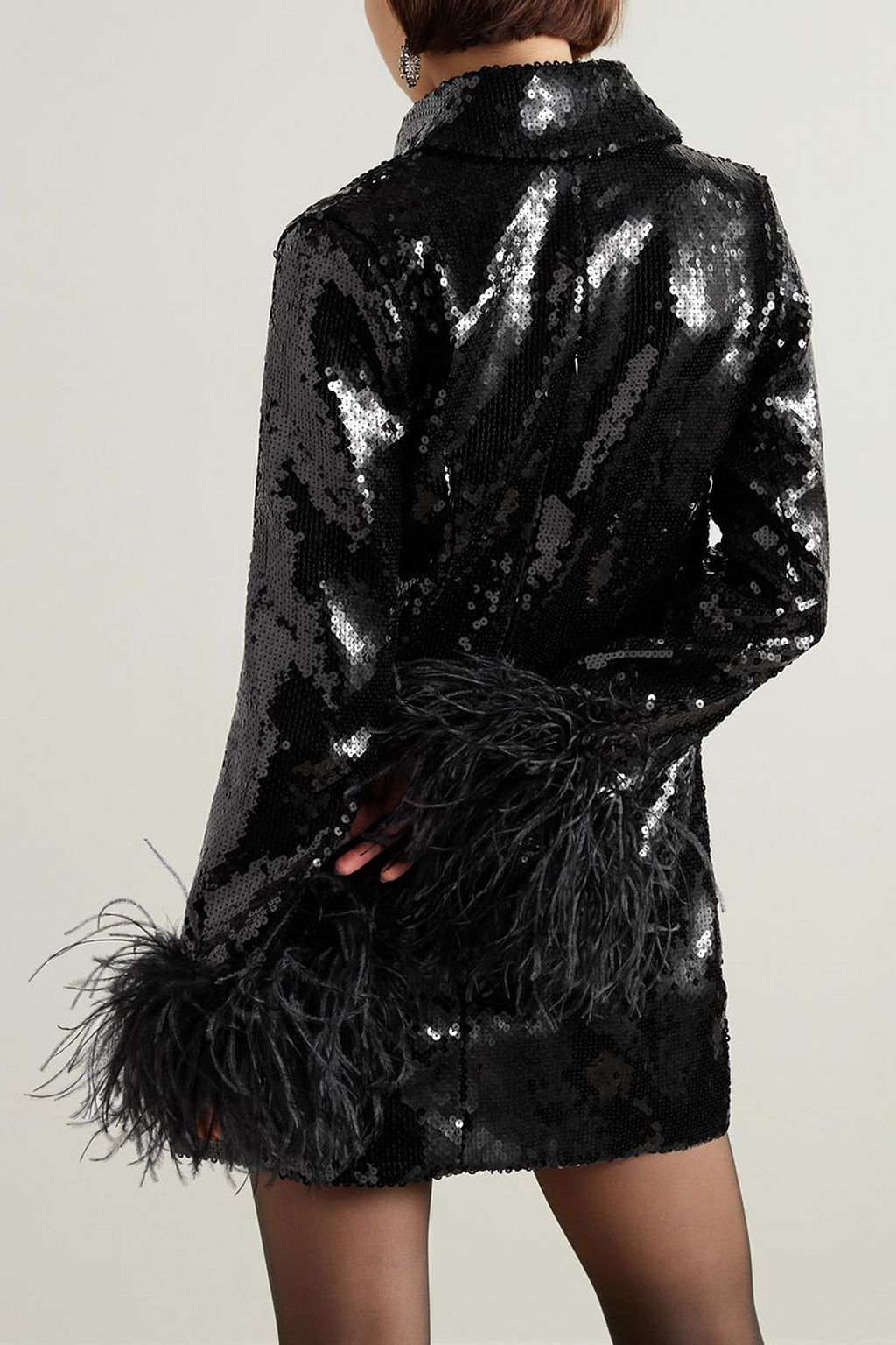 16ARLINGTON Michelle feather-trimmed sequined crepe mini dress