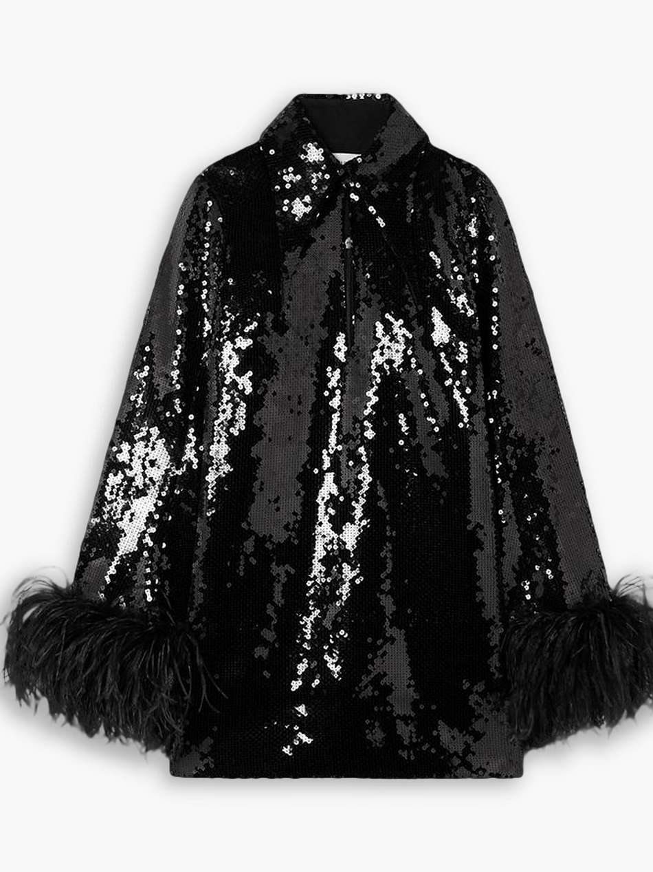 michelle feather-trimmed sequined crepe mini dress