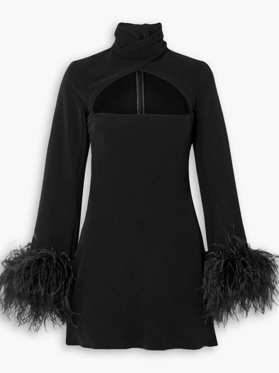 odessa feather-trimmed cutout crepe mini dress