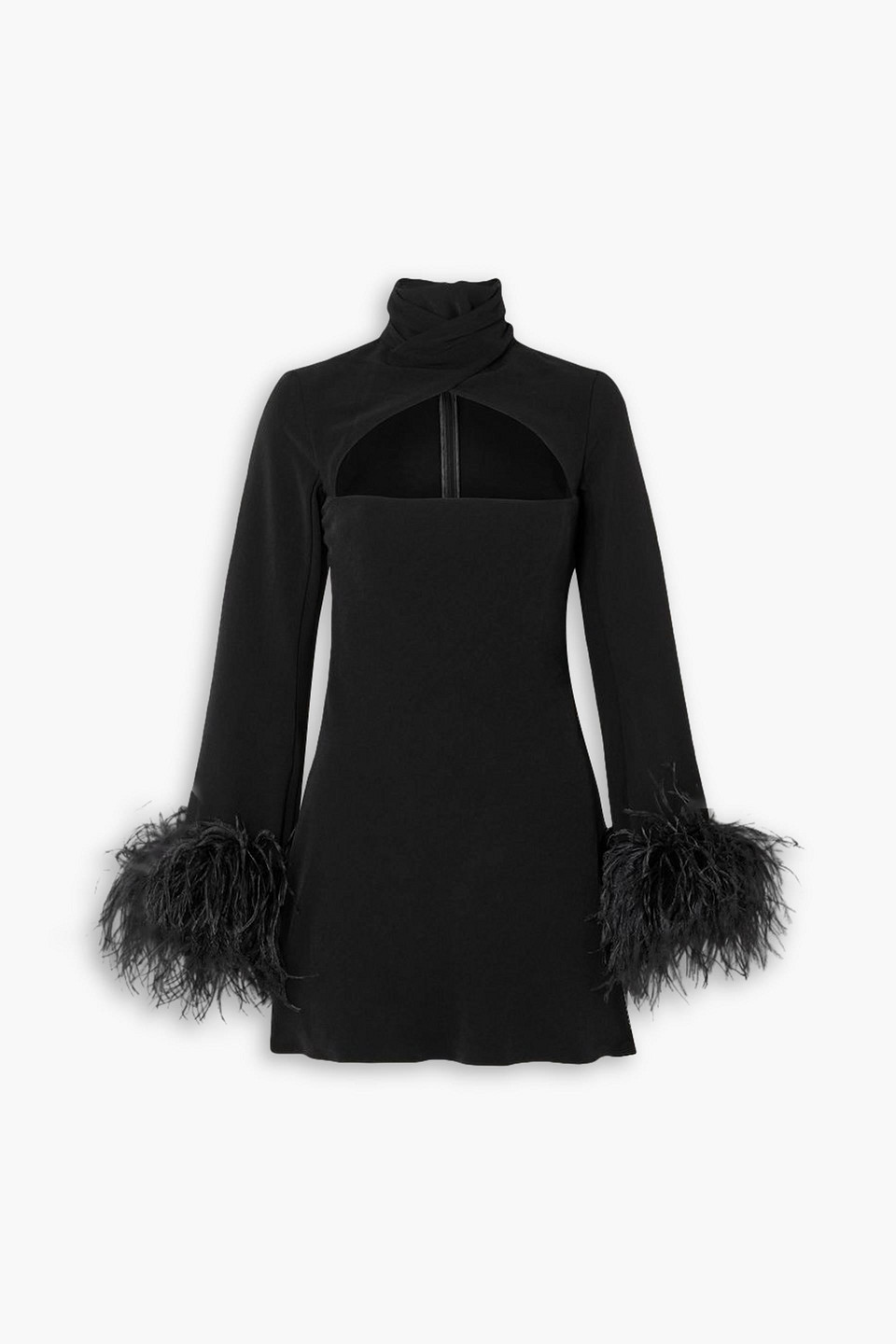16arlington Odessa Feather-trimmed Cutout Crepe Mini Dress In Black