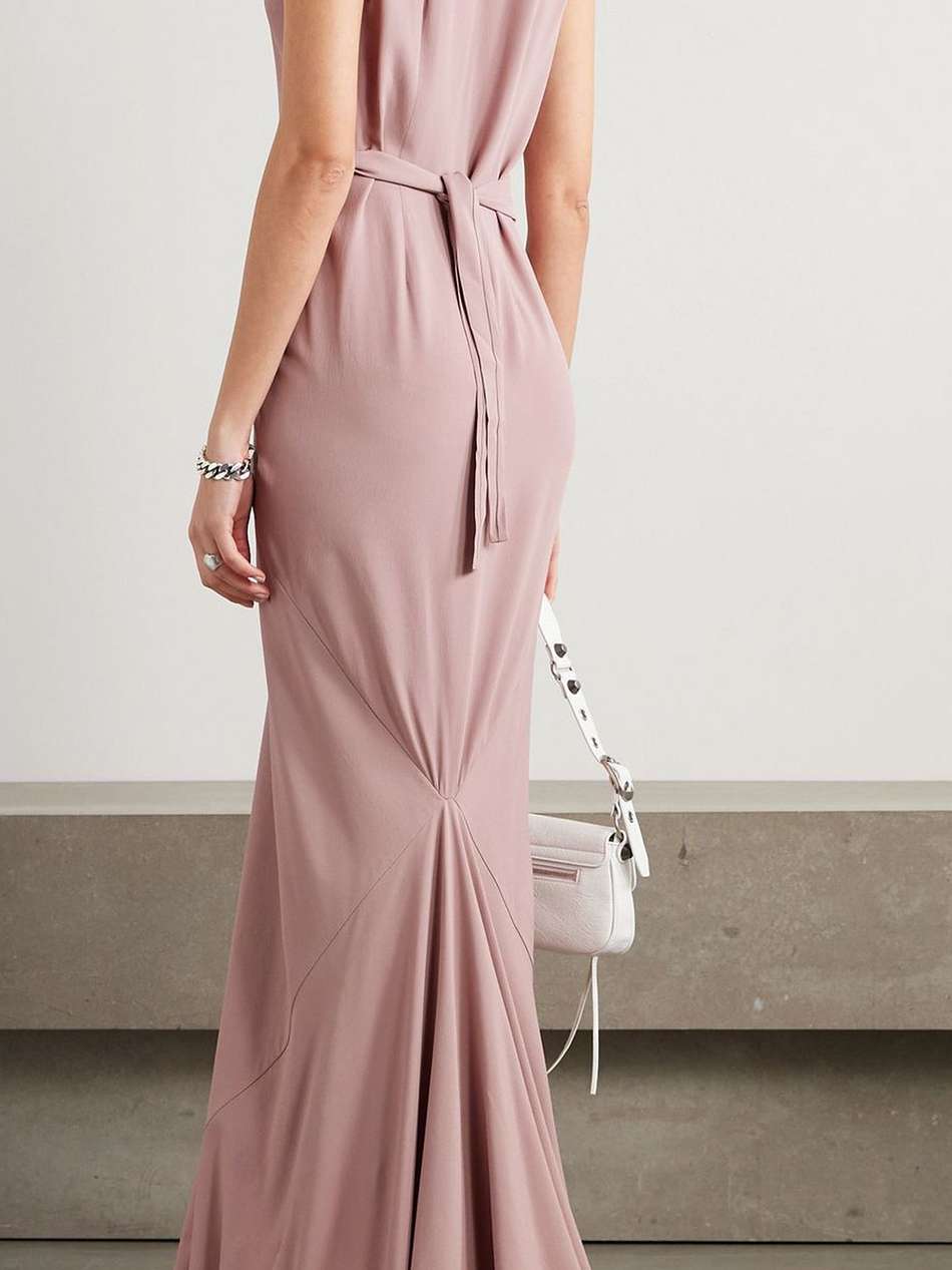 draped crepe de chine wrap gown