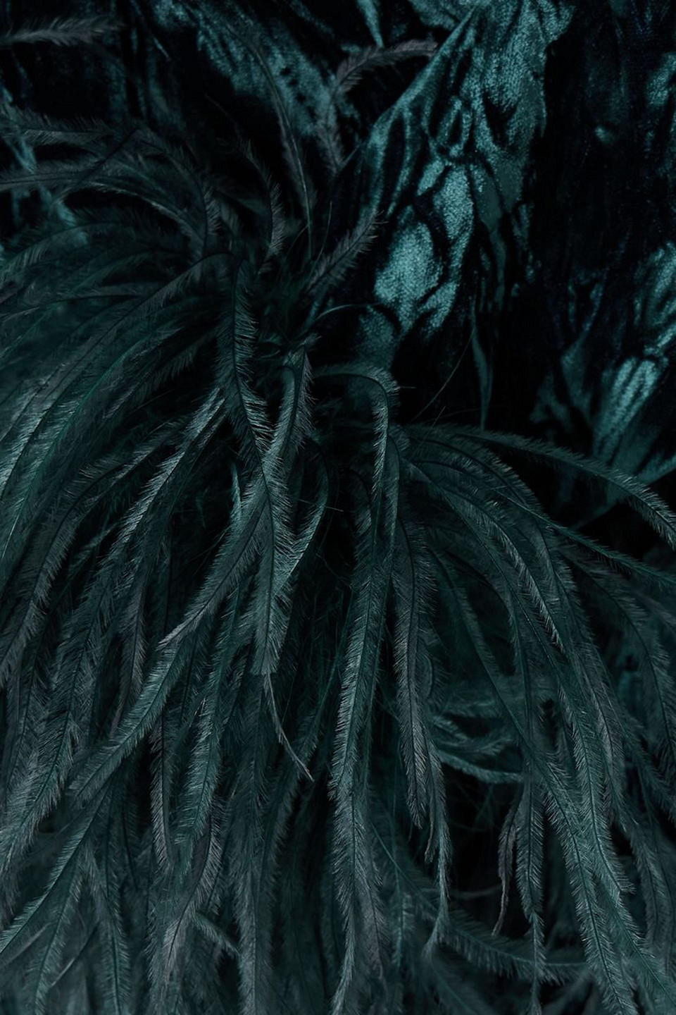 16arlington Adelaide Feather-trim Crushed-velvet Midi Dress In Emerald