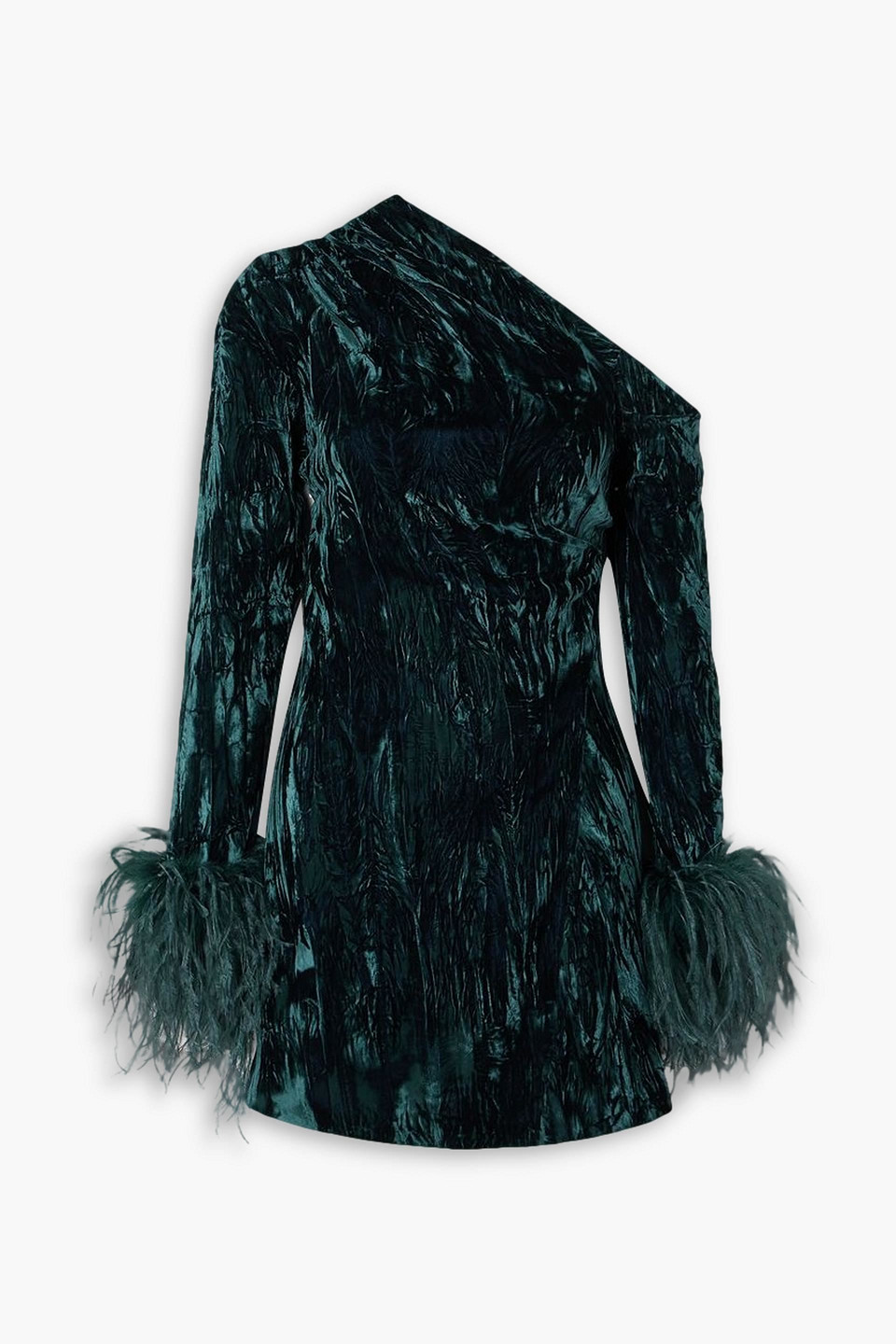16arlington Adelaide Feather-trim Crushed-velvet Midi Dress In Blue