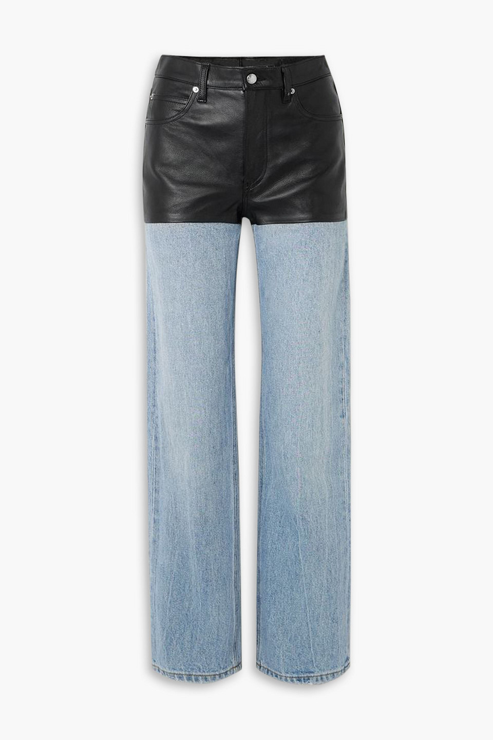 Alexander Wang Leather-paneled Low-rise Jeans In Light Denim