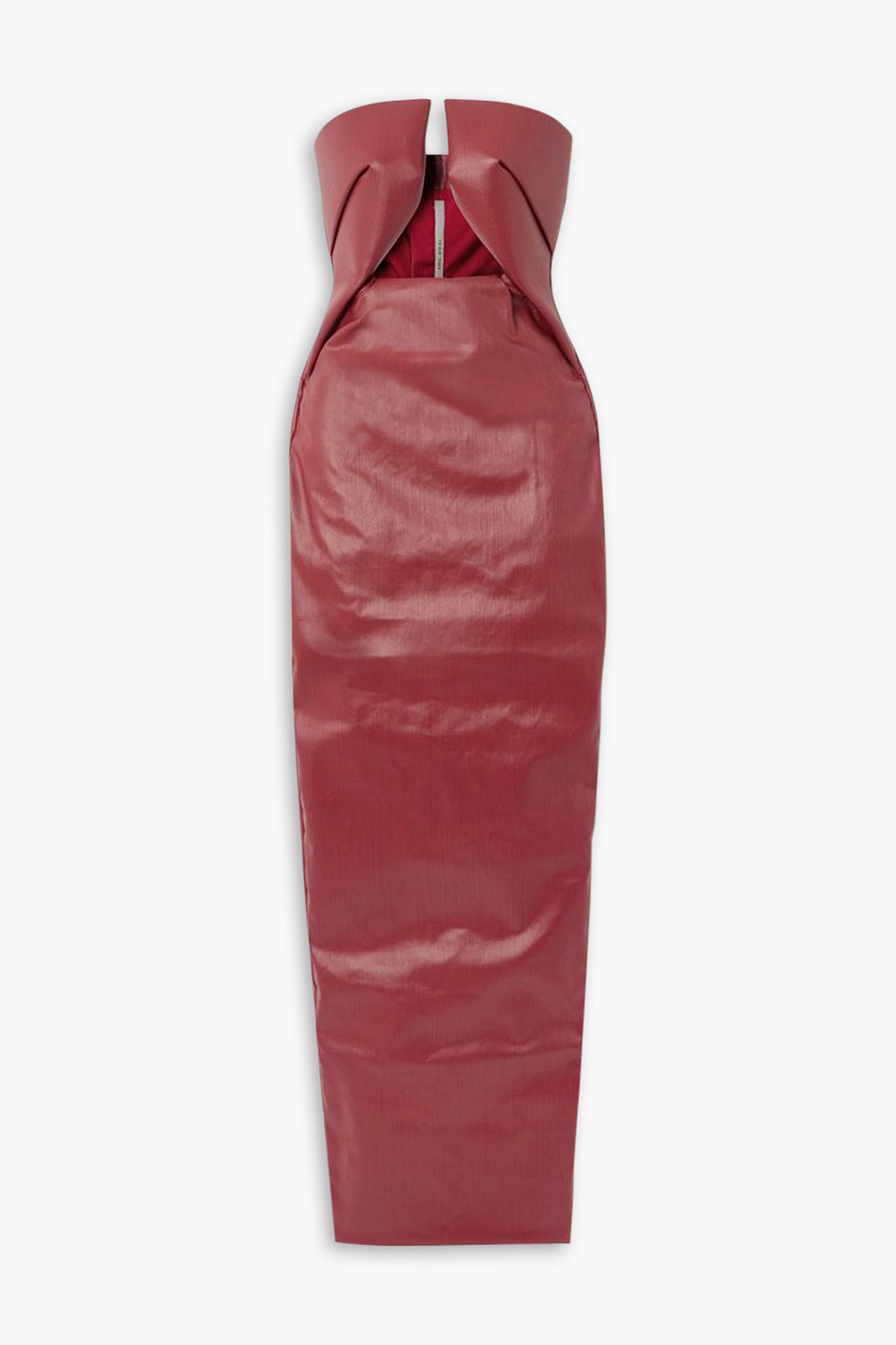 Rick Owens Prong Strapless Coated-denim Maxi Dress In Brick