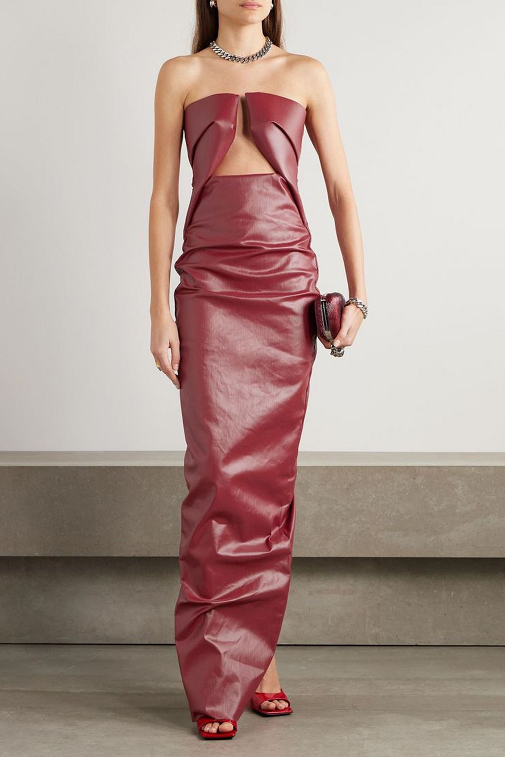 RICK OWENS Prong strapless coated-denim maxi dress