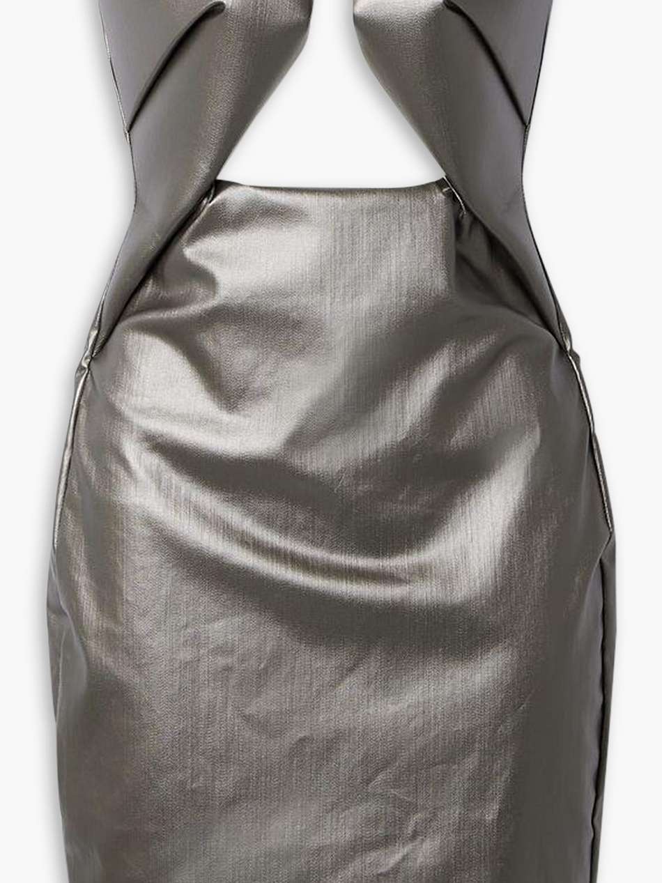 cutout metallic coated stretch-denim mini dress