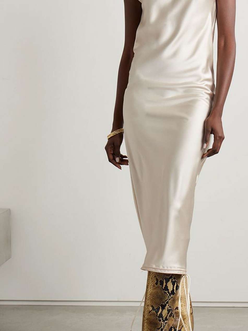 open-back satin midi dress