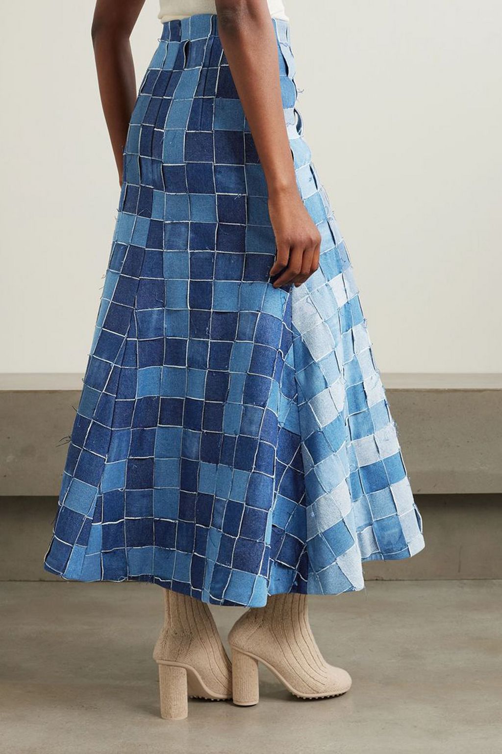 A.W.A.K.E. MODE Patchwork denim maxi skirt