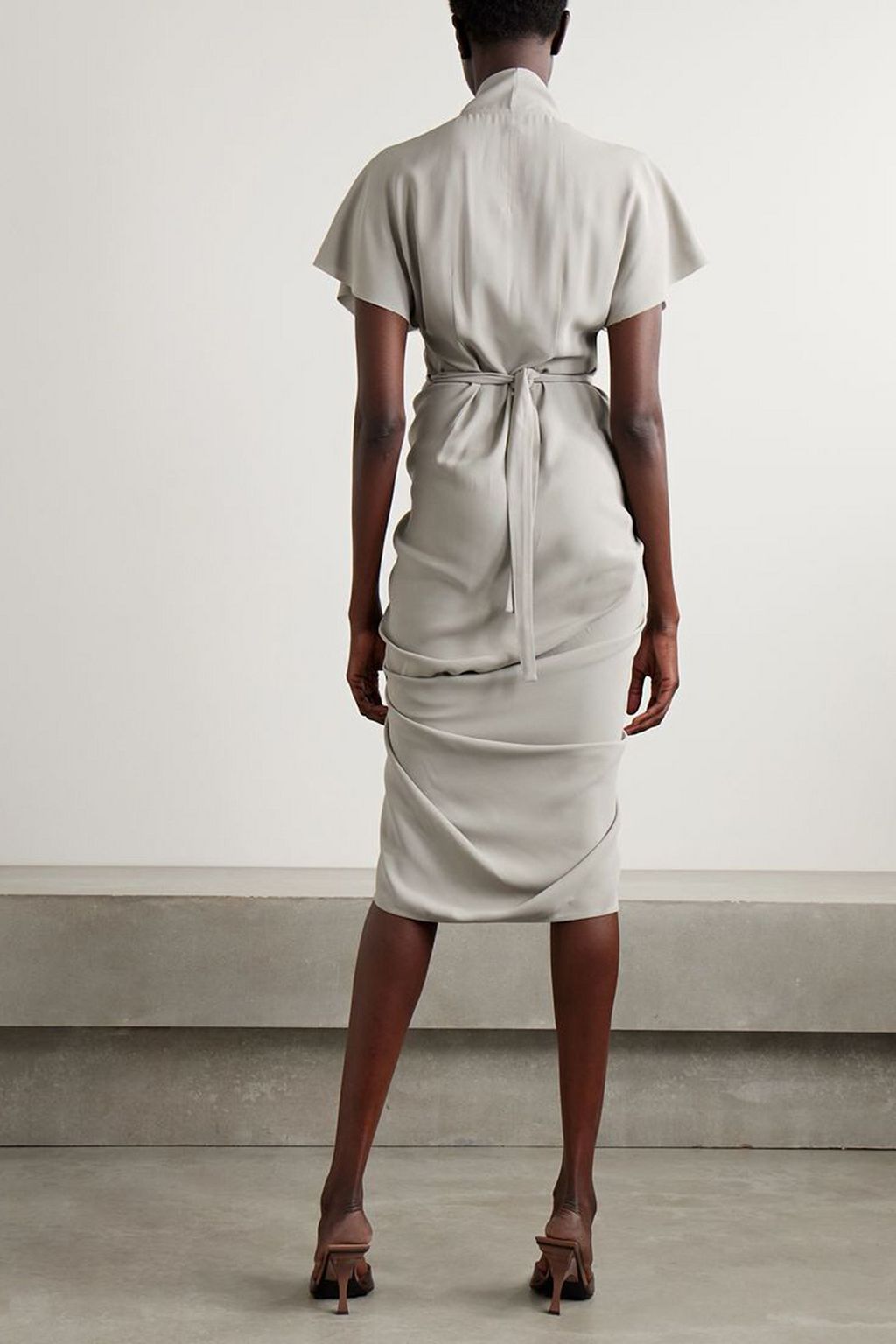 RICK OWENS 개더 랩 이펙트 크레이프 미디 드레스