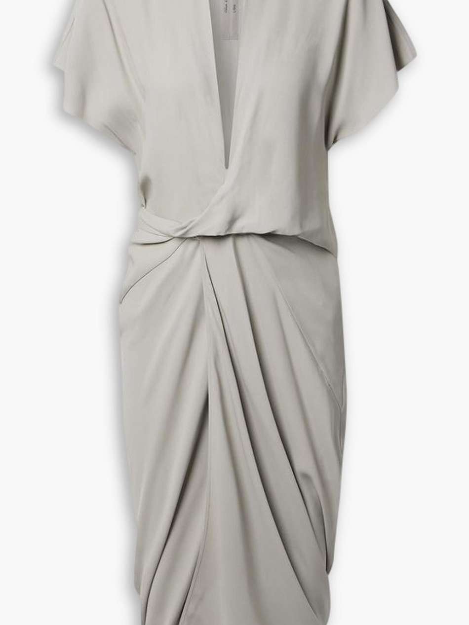 gathered wrap-effect crepe midi dress