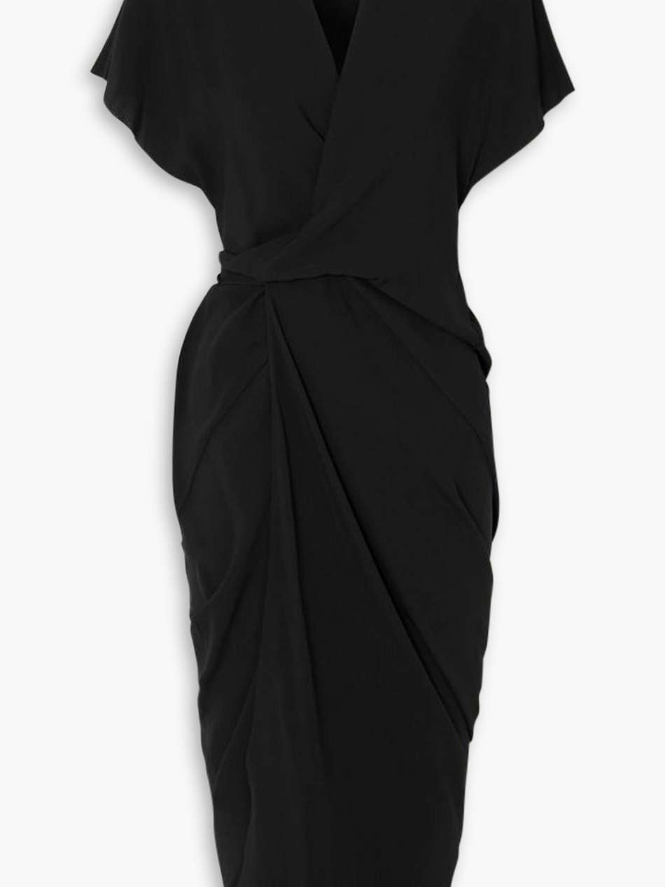 gathered wrap-effect crepe midi dress