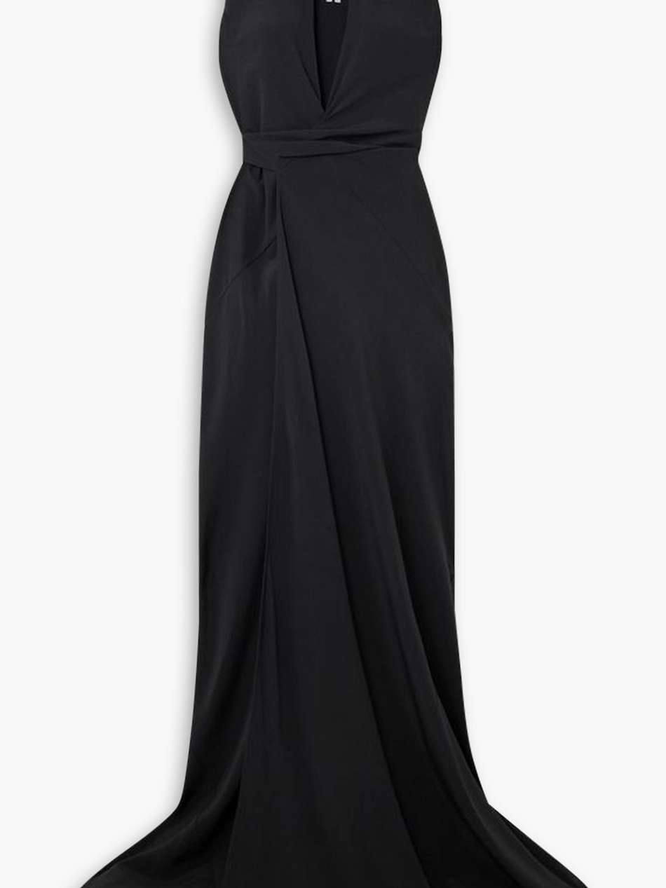draped crepe de chine wrap gown