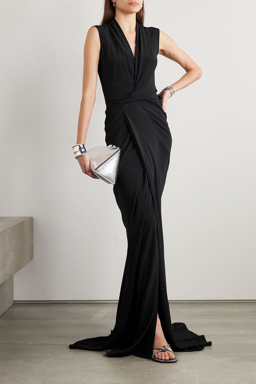 RICK OWENS Draped crepe de chine wrap gown