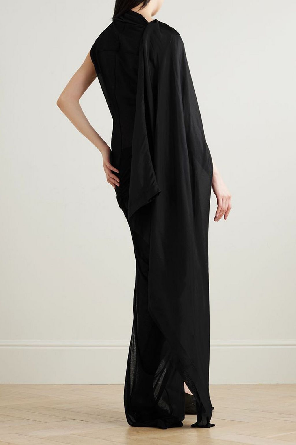 RICK OWENS Asymmetric layered washed-silk and cotton-jersey maxi dress