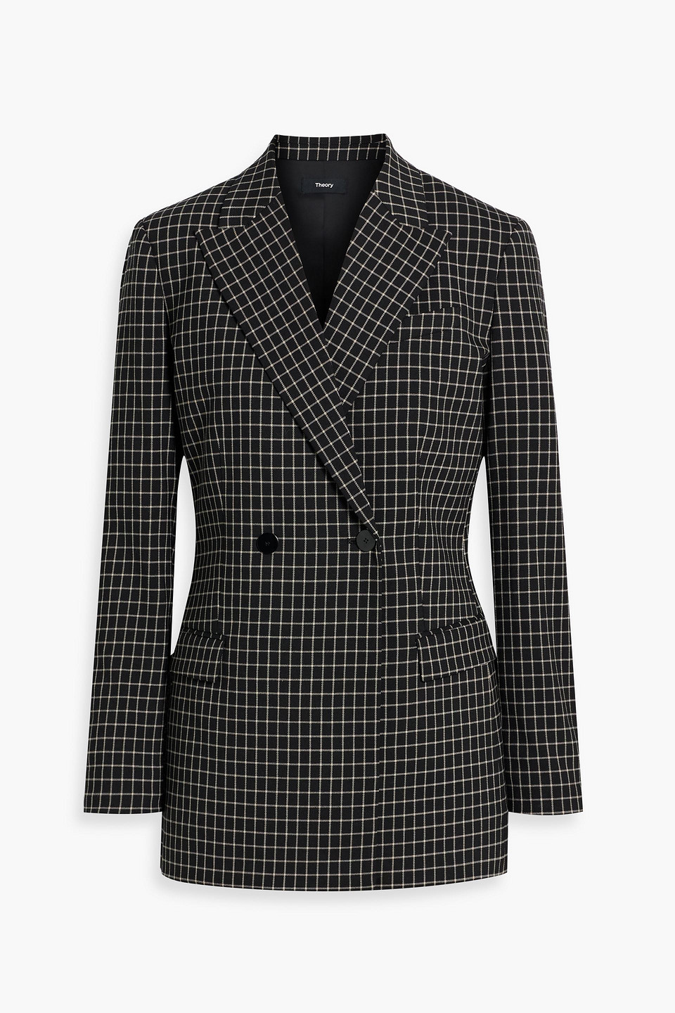 Theory Taylor Double-breasted Checked Twill Blazer In Black