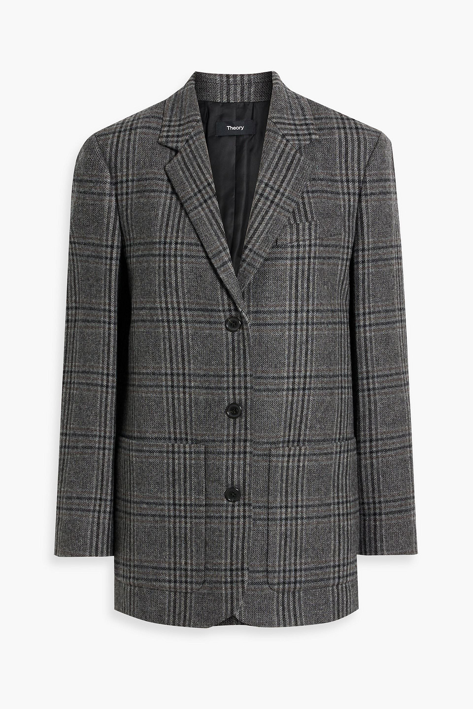 Theory Prince Of Wales Checked Wool-blend Blazer In Dark Gray