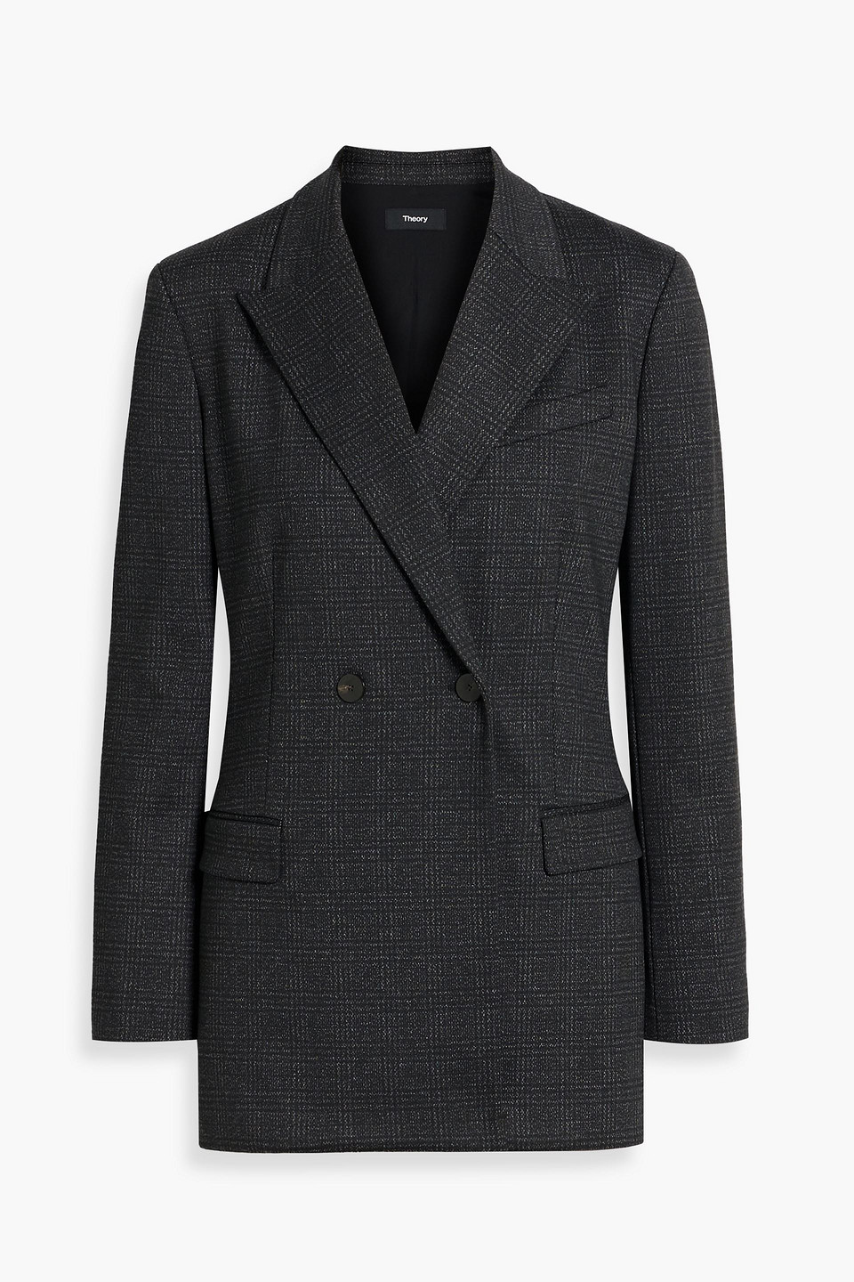Theory Taylor Double-breasted Checked Jersey Blazer In Black