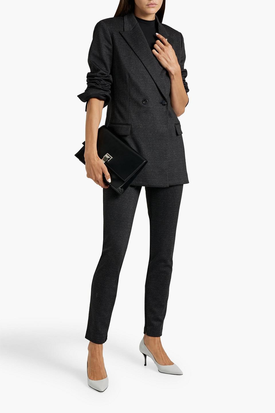 THEORY TAYLOR DOUBLE-BREASTED CHECKED JERSEY BLAZER