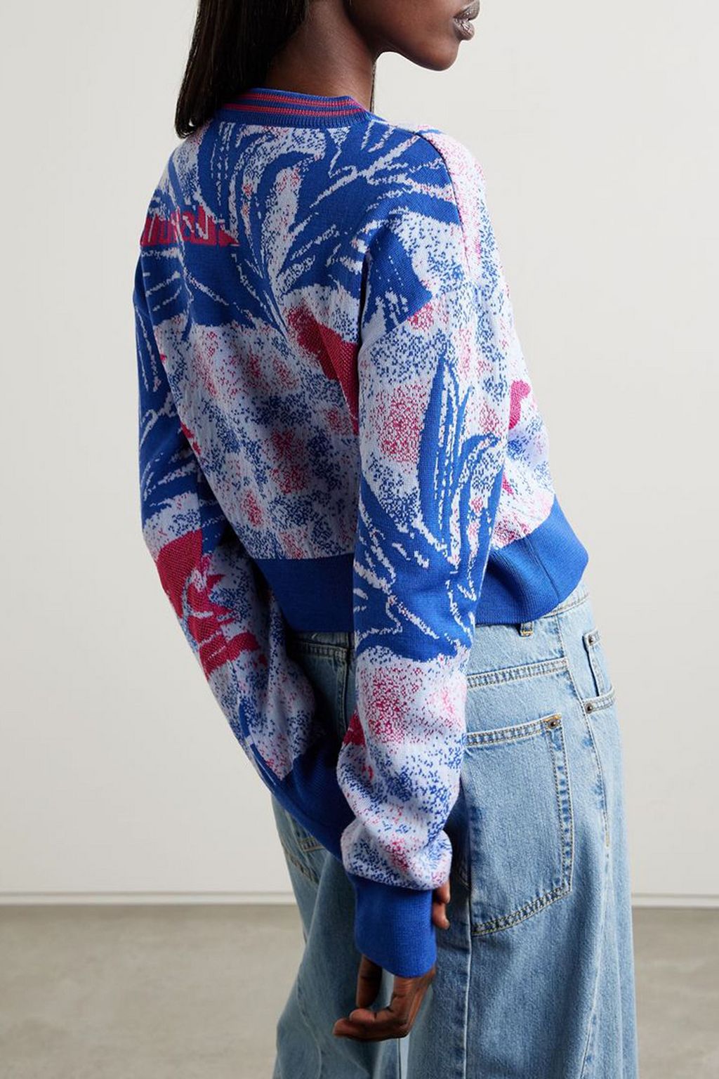 AHLUWALIA Kiara cropped jacquard-knit merino wool sweater