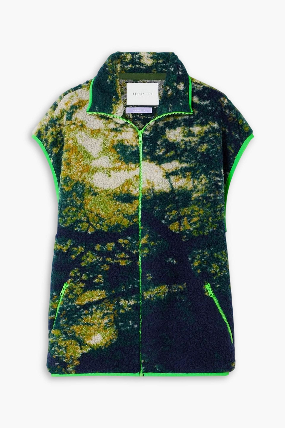 Conner Ives Printed Fleece Gilet In Green