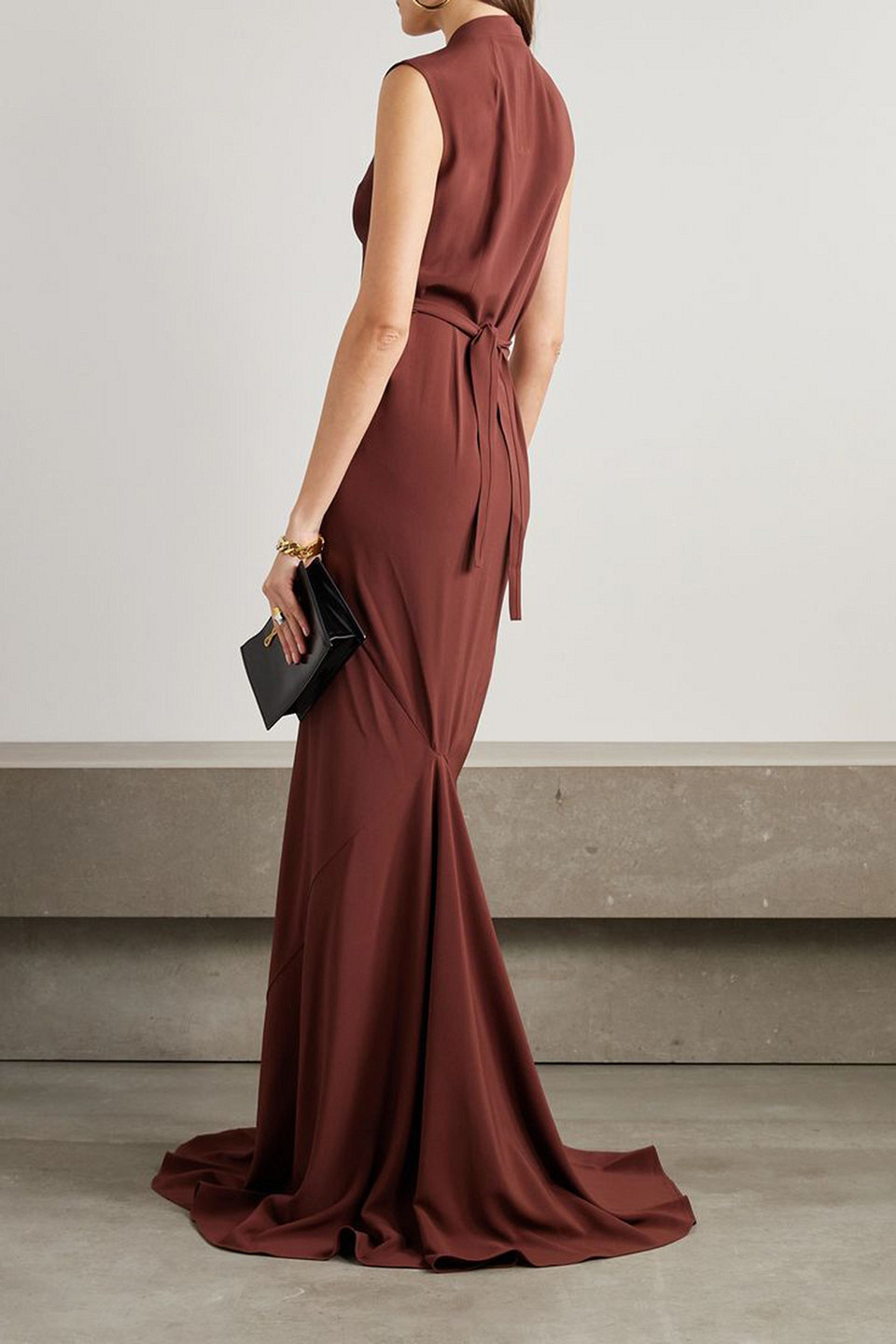 Rick Owens Draped Crepe De Chine Wrap Gown In Brown