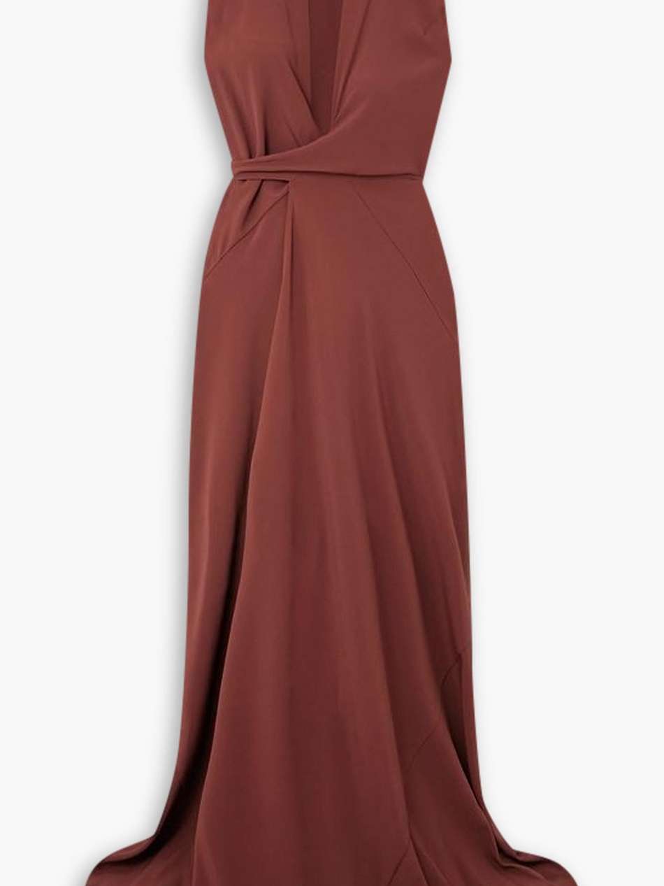 draped crepe de chine wrap gown