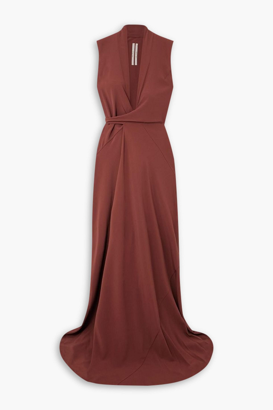 Rick Owens Draped Crepe De Chine Wrap Gown In Brown