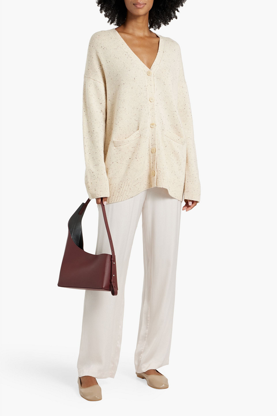 Theory Wool Cashmere Donegal Cardigan In Cream