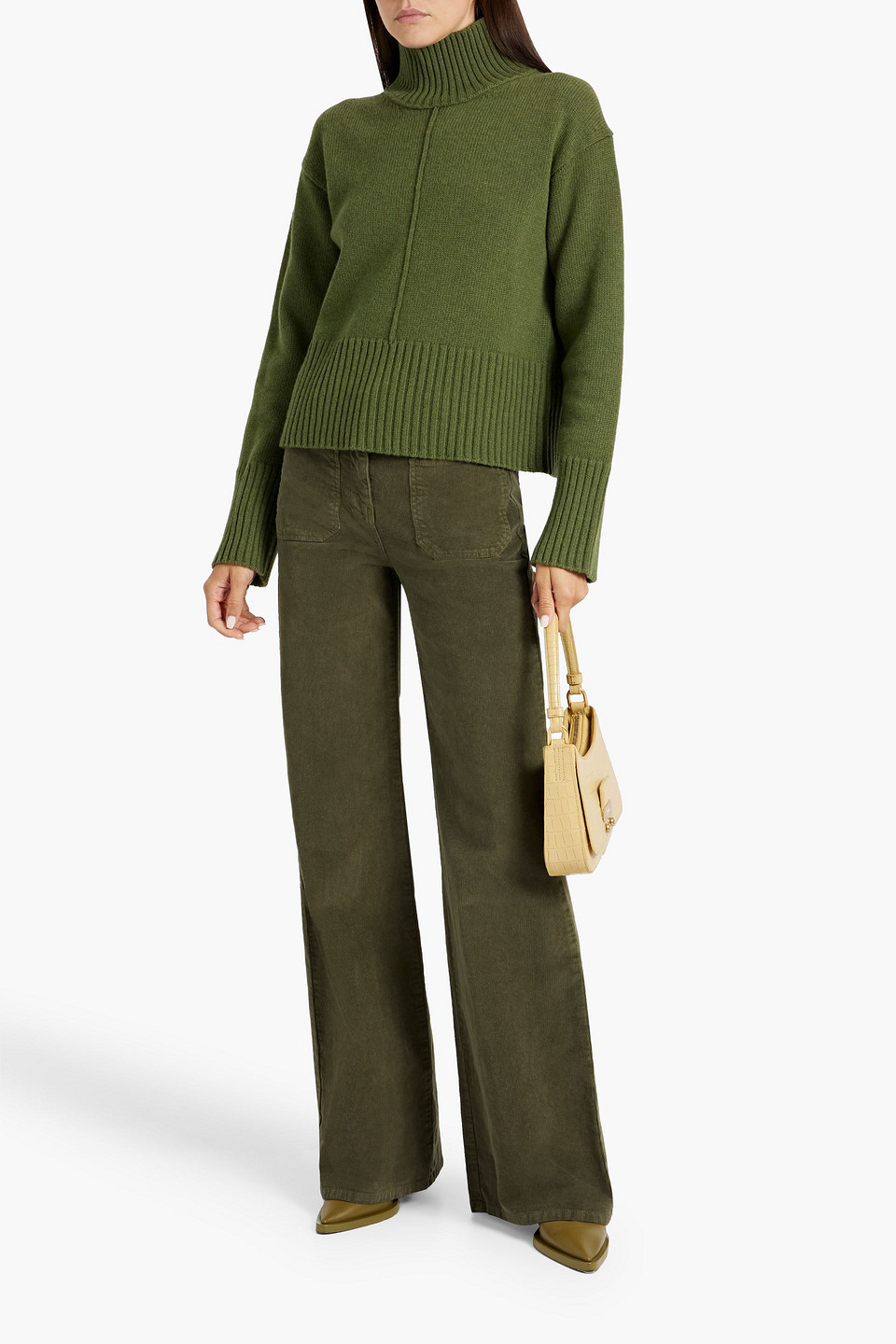 Nili Lotan Florence Cotton-blend Corduroy Flared Pants In Army Green