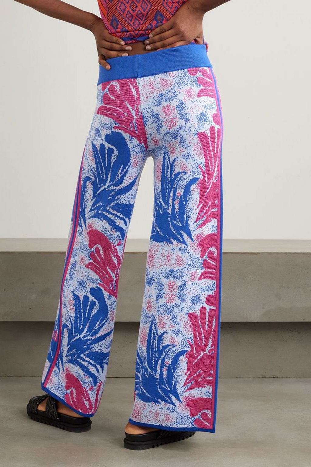 AHLUWALIA Kiara jacquard-knit merino wool wide-leg pants