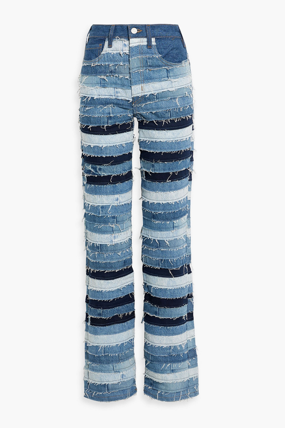 Frame Le Jane Atelier Patchwork High-rise Straight-leg Jeans In Mid Denim