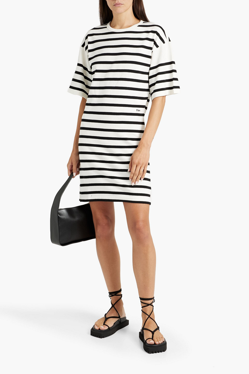 Frame Striped Cotton-jersey Mini Dress In White