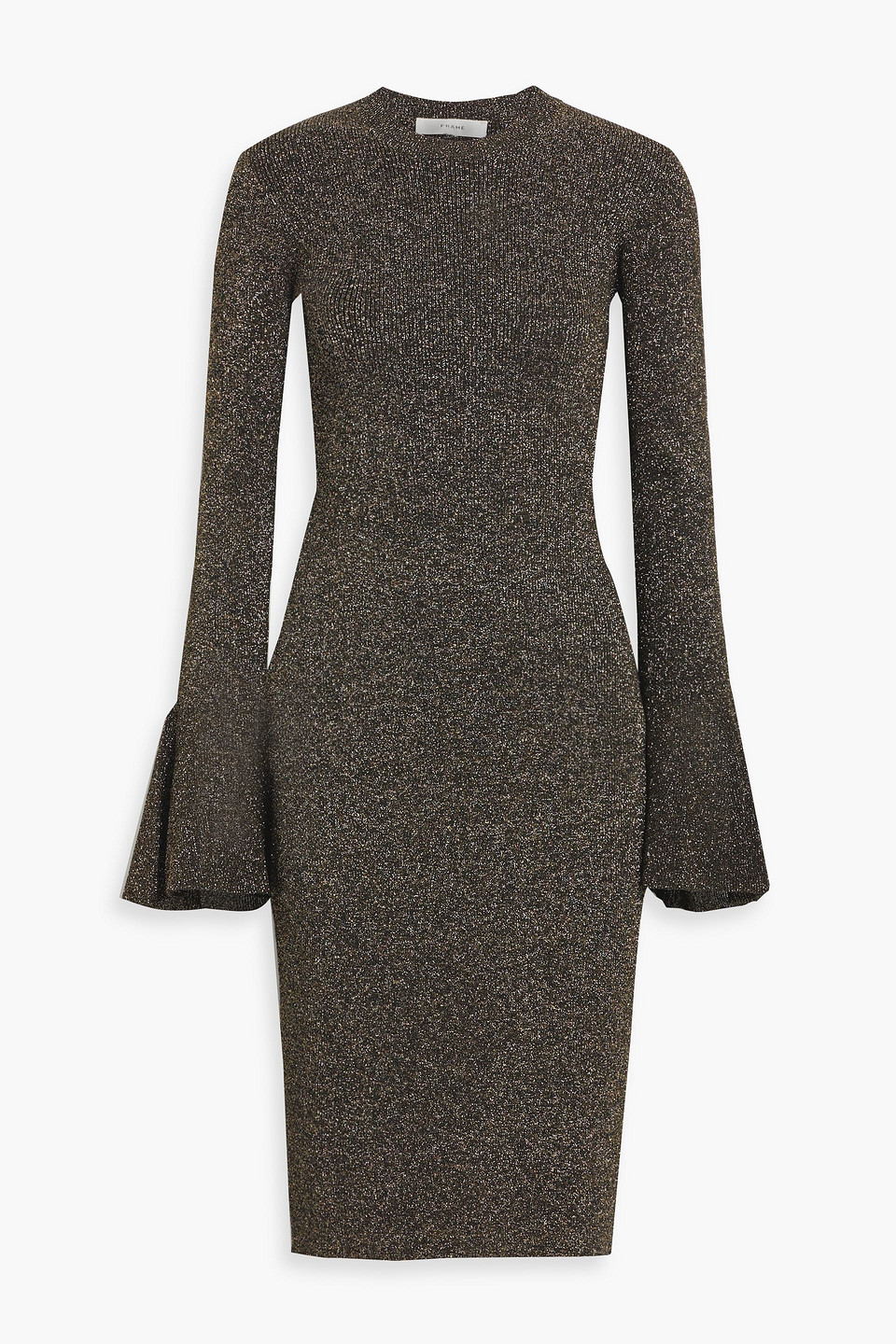 Frame Metallic Ribbed-knit Dress In Black