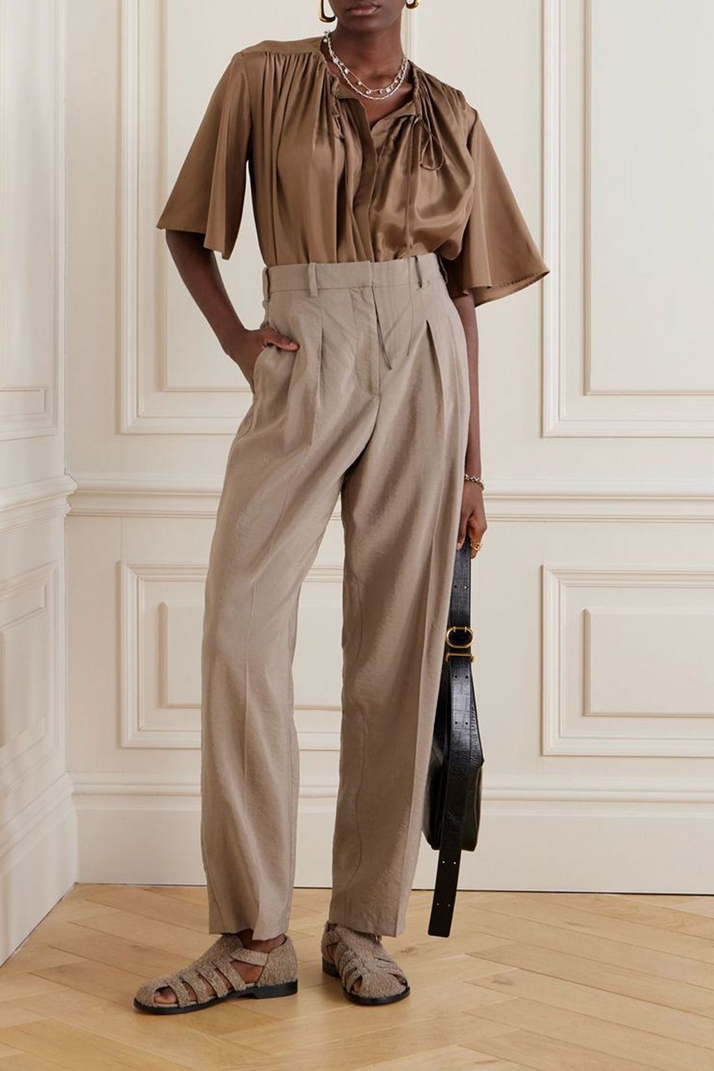 JOSEPH Tarn pleated silk-blend drill wide-leg pants