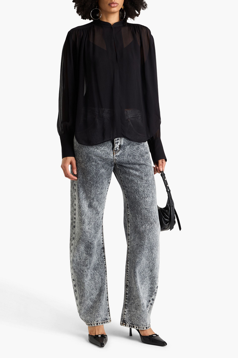  Rag & Bone - Hannah Geraffte Bluse Aus Georgette - Schwarz - Xxs 