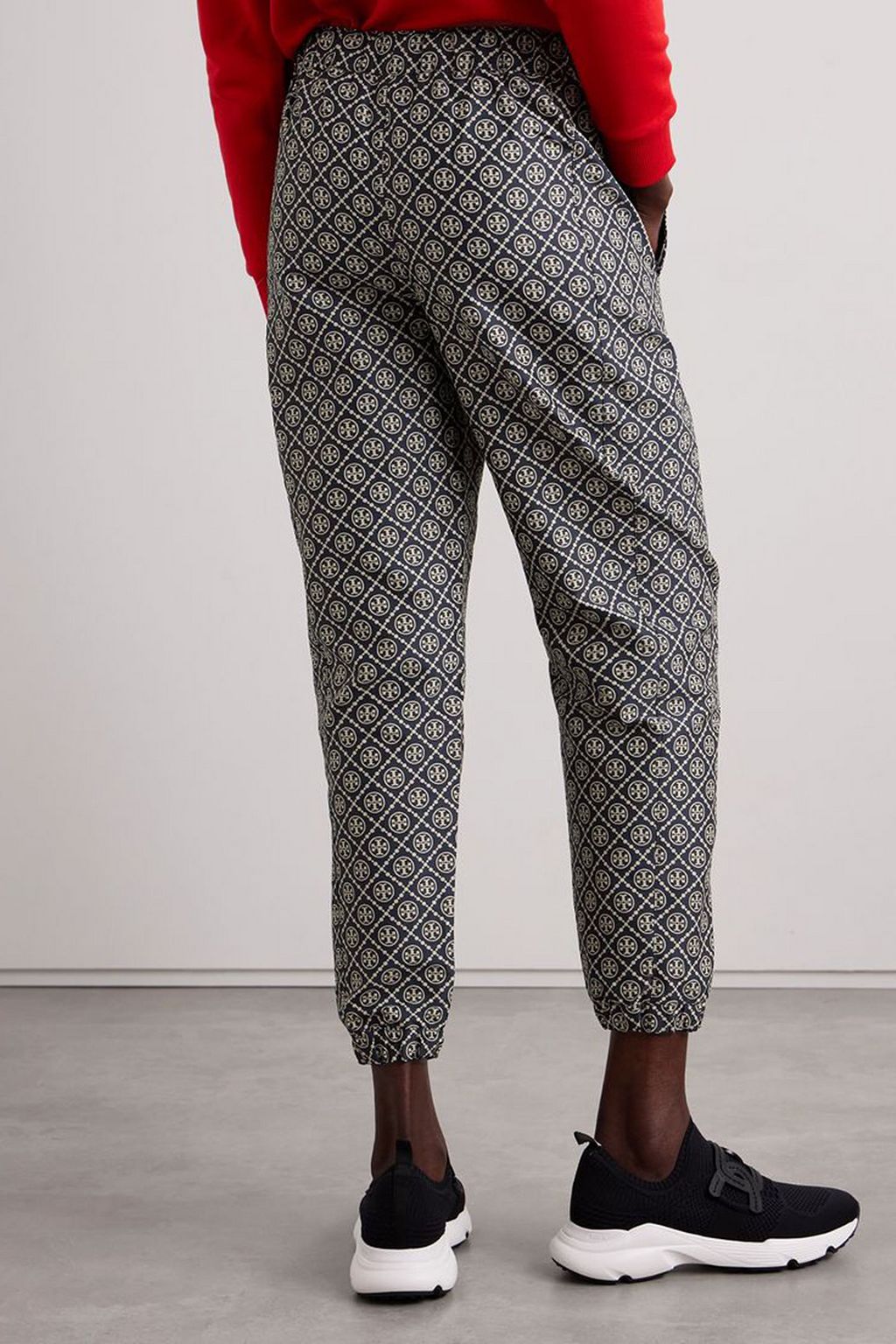 TORY BURCH Belted twill-jacquard tapered track pants