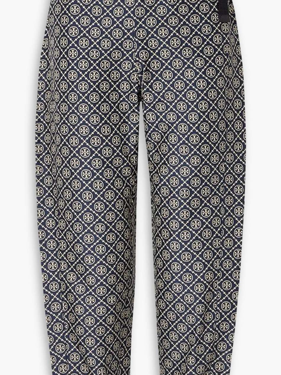 belted twill-jacquard tapered track pants