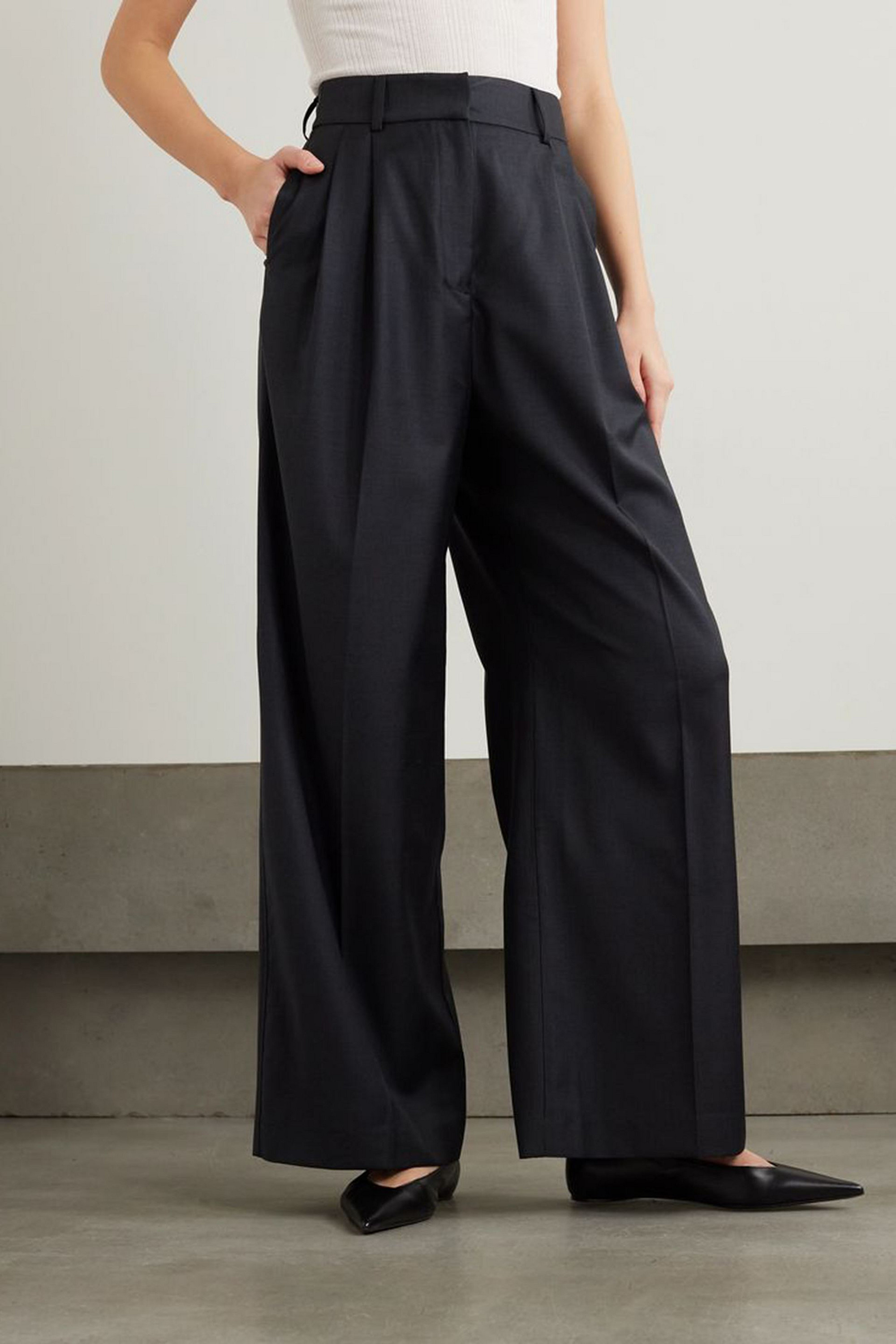 BEARE PARK Double pleated wool-twill wide-leg pants
