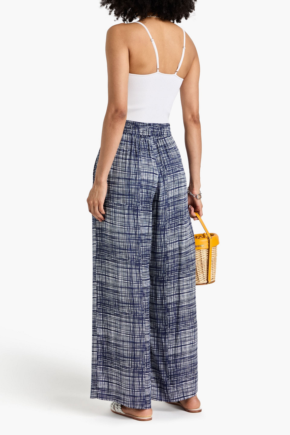 Rag & Bone Tara Printed Silk-blend Twill Wide-leg Pants In Navy