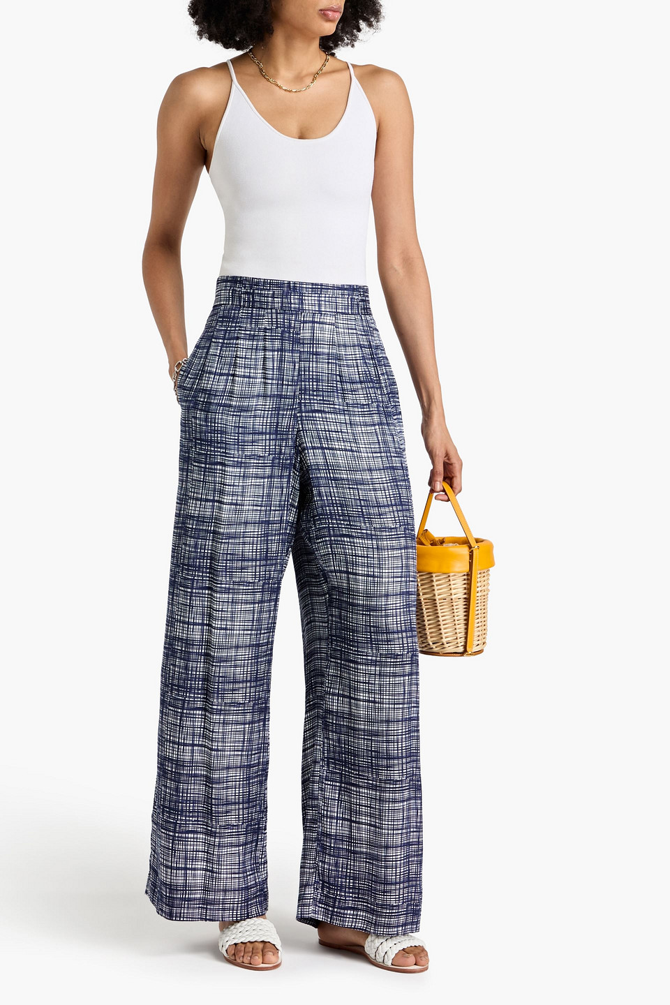 Rag & Bone Tara Printed Silk-blend Twill Wide-leg Pants In Navy