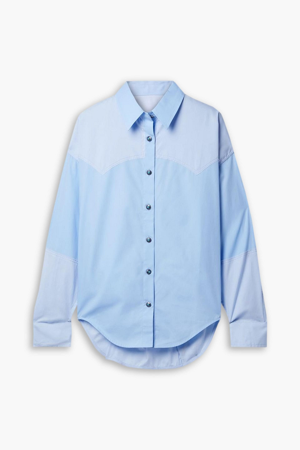 Fortela Amy Two-tone Paneled Cotton Shirt In Blue