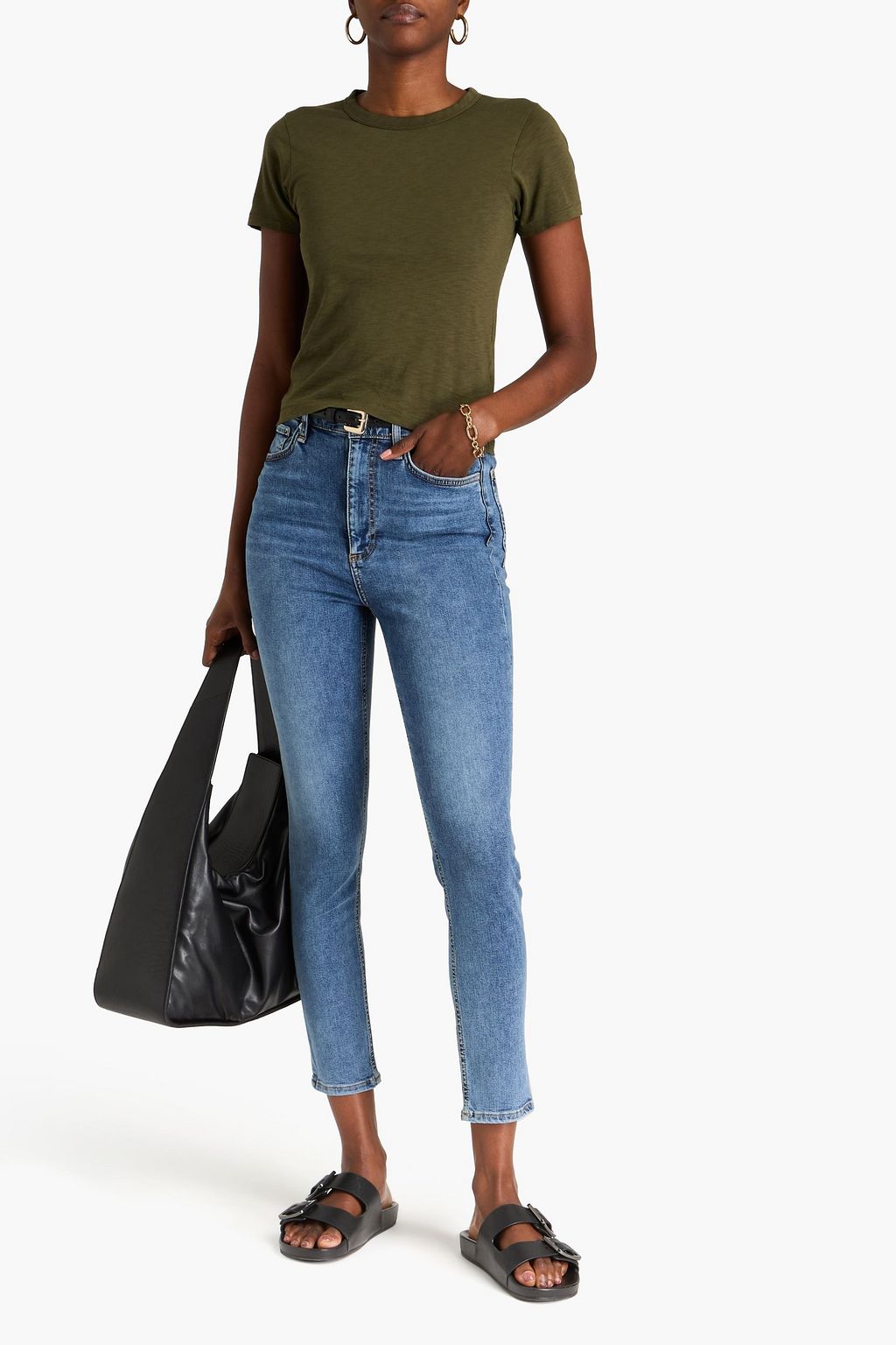 RAG & BONE ピマコットンジャージー Tシャツ スラブ アップリケ付き