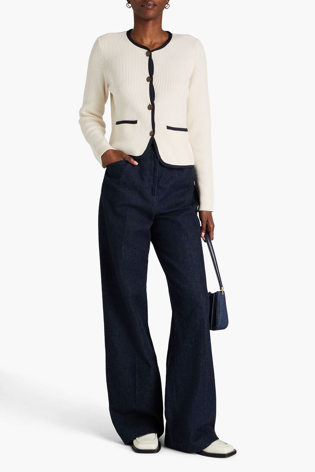 RAG & BONE Nancy two-tone ribbed merino wool-blend cardigan