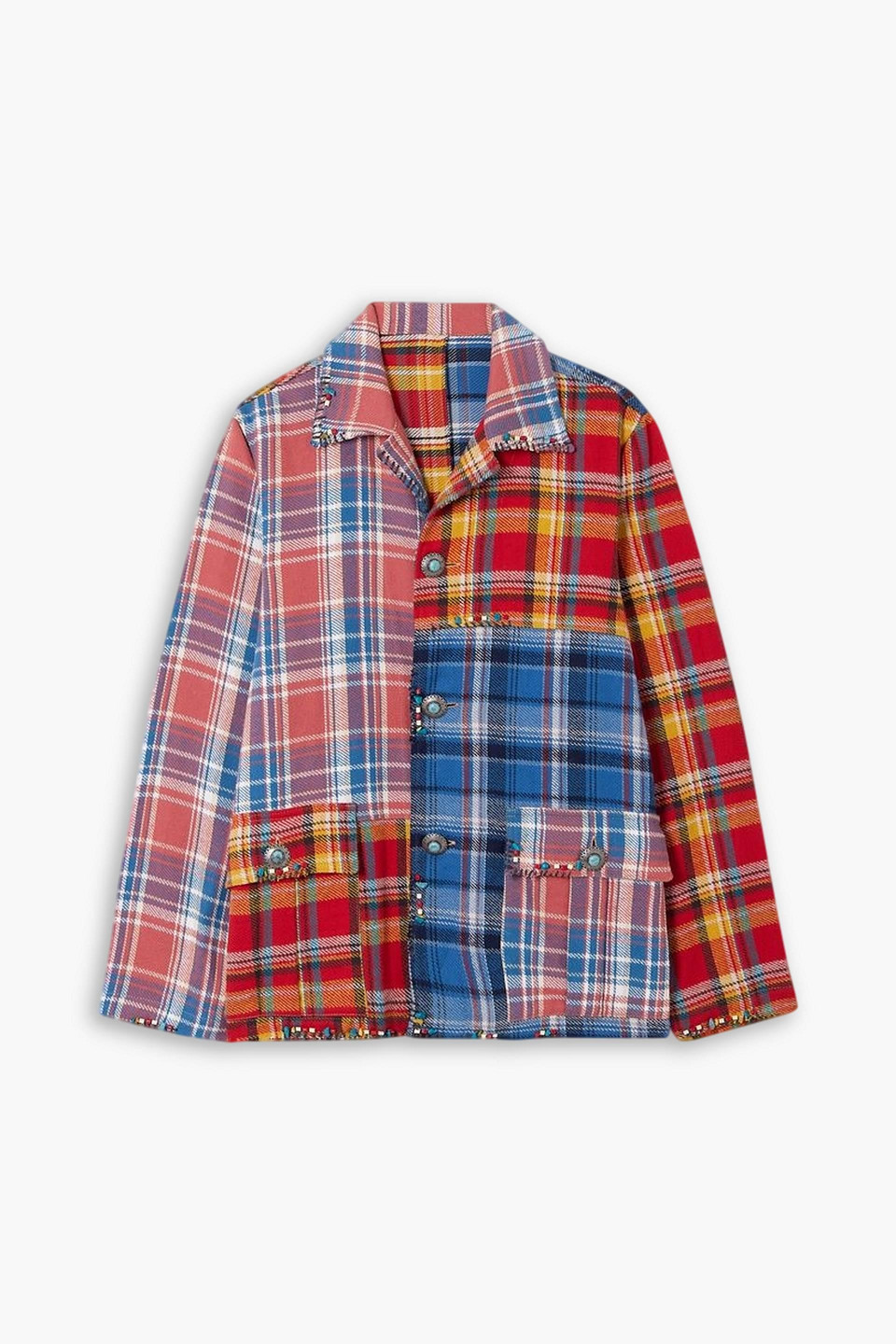 Fortela Alicia Embellished Checked Cotton-flannel Shirt In Multi