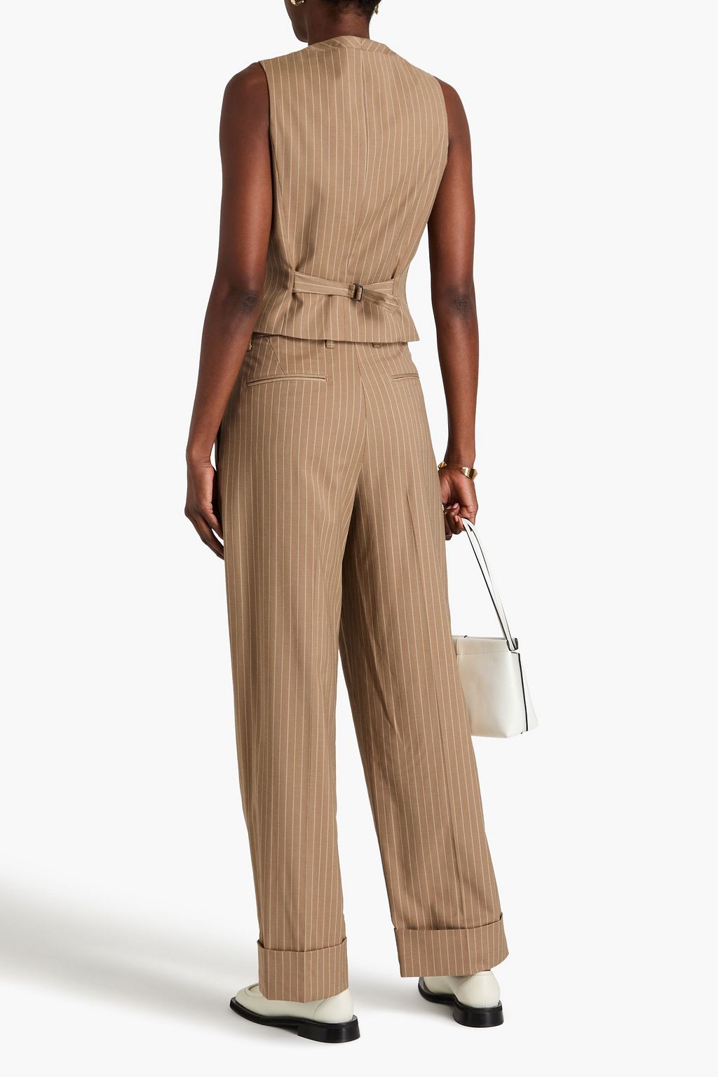 RAG & BONE بنطال Marianne من التويل المطاط بأرجل واسعة وبتصميم مخطط مزين بكسرات