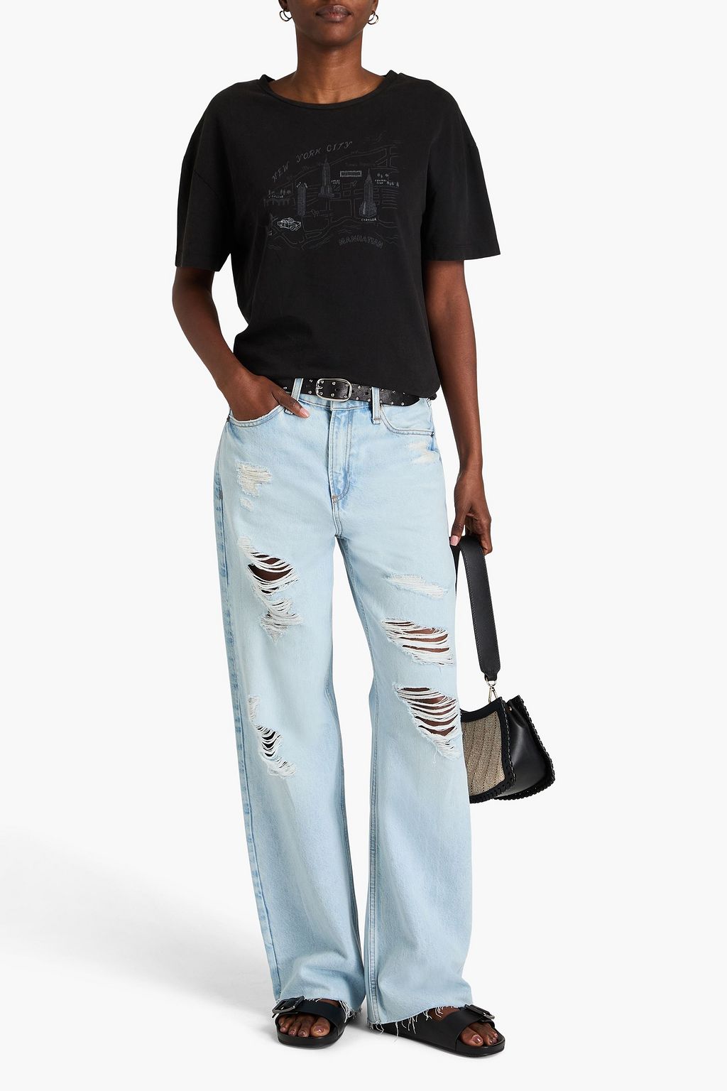 RAG & BONE Logan distressed high-rise wide-leg jeans