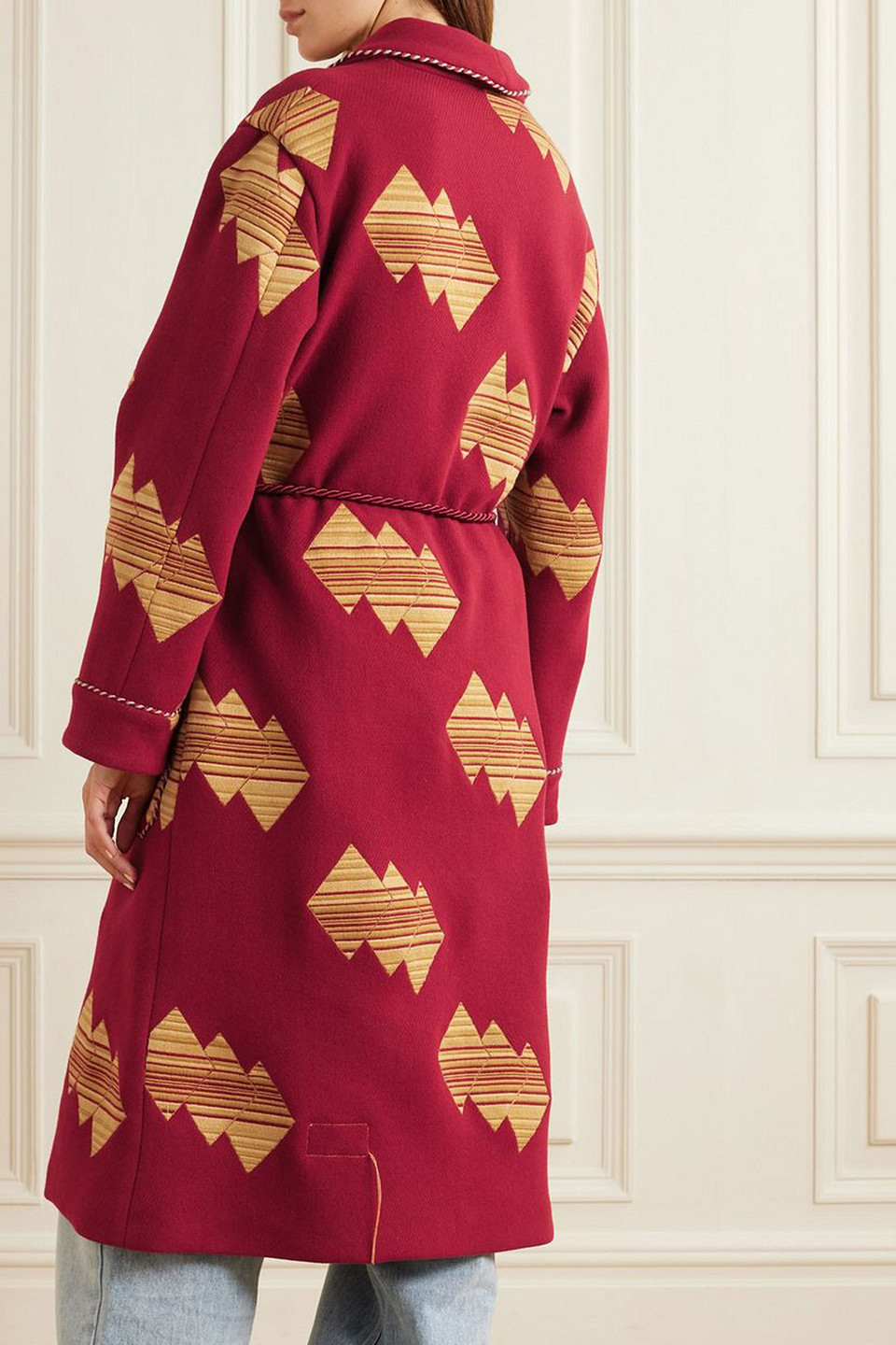 Fortela Fedora Embroidered Wool-blend Twill Coat In Crimson