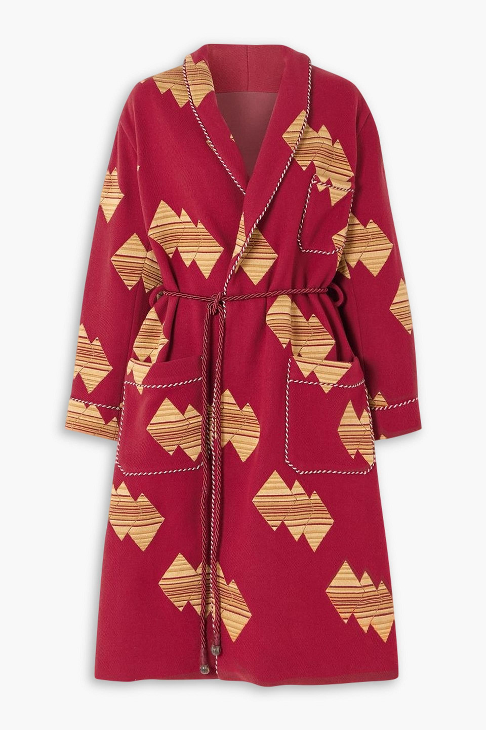 Fortela Fedora Embroidered Wool-blend Twill Coat In Burgundy